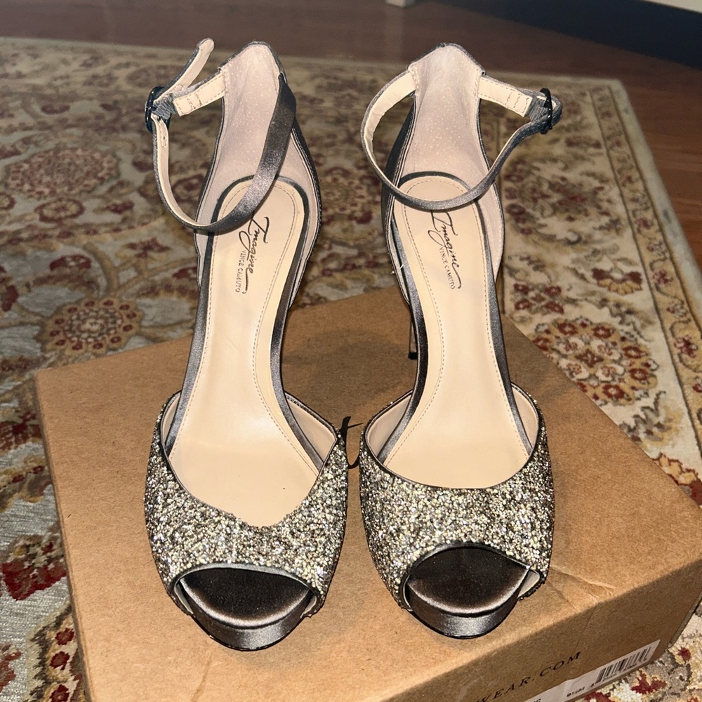 Vince Camuto Imagine Silver Sparkle Platforms, worn once